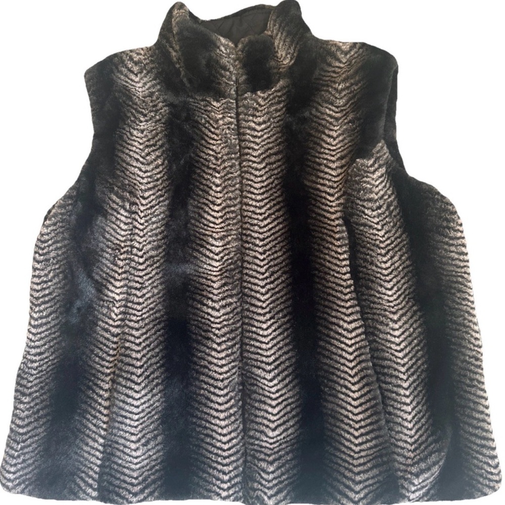 Giacca zebra Faux Fur Vest Reversible Black Silver Quilted XL Zip $195